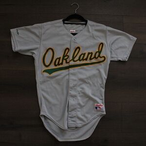 Rawlings Oakland Baseball Jersey in Gray with Green & Yellow Script